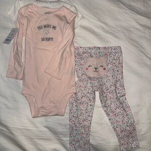 Pink Baby Onesie and Floral Leggings Set